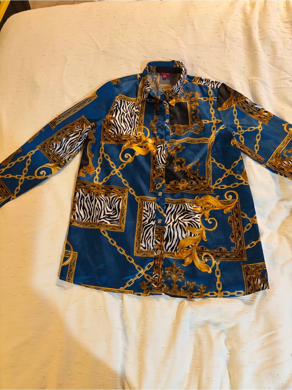 Guess blue & Gold Patterned Women's Button-Up Shirt